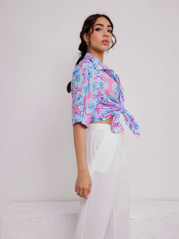 Button Down Oversized Short Sleeved Printed Top