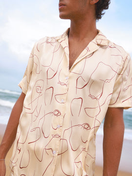 Camp Collar Satin Printed Shirt