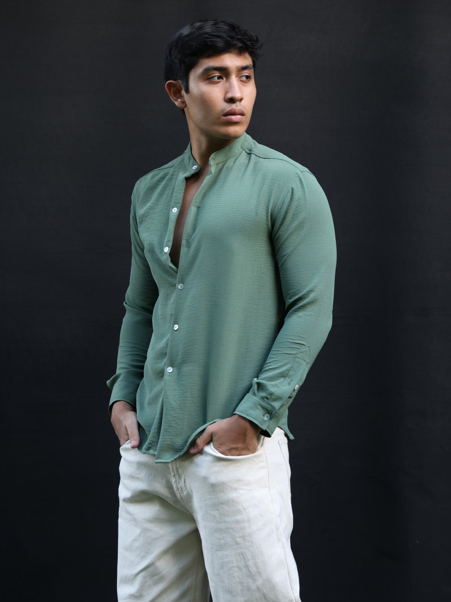 Regular fit Long sleeve chinese collar shirt