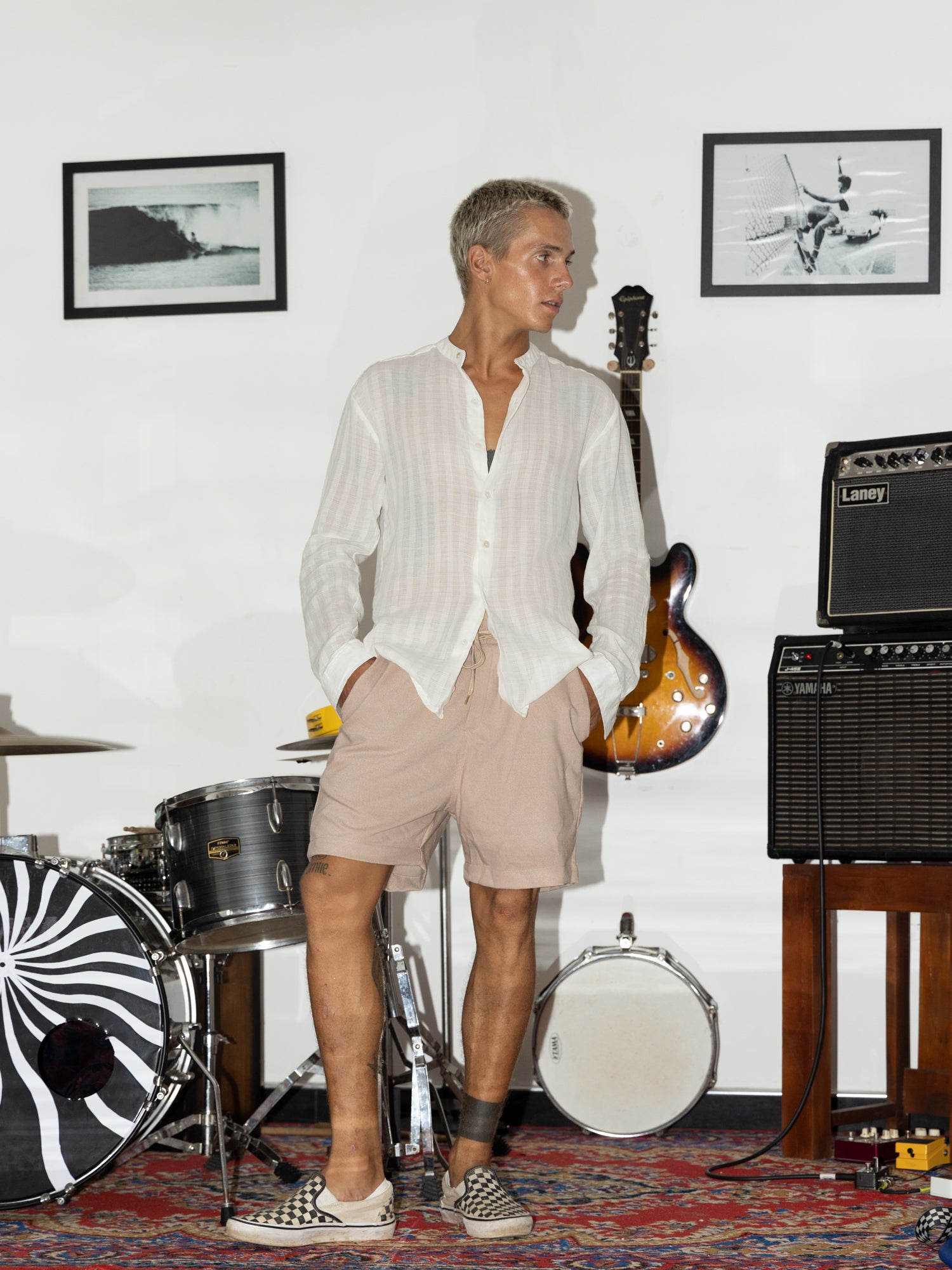 Regular fit Long sleeve chinese collar shirt