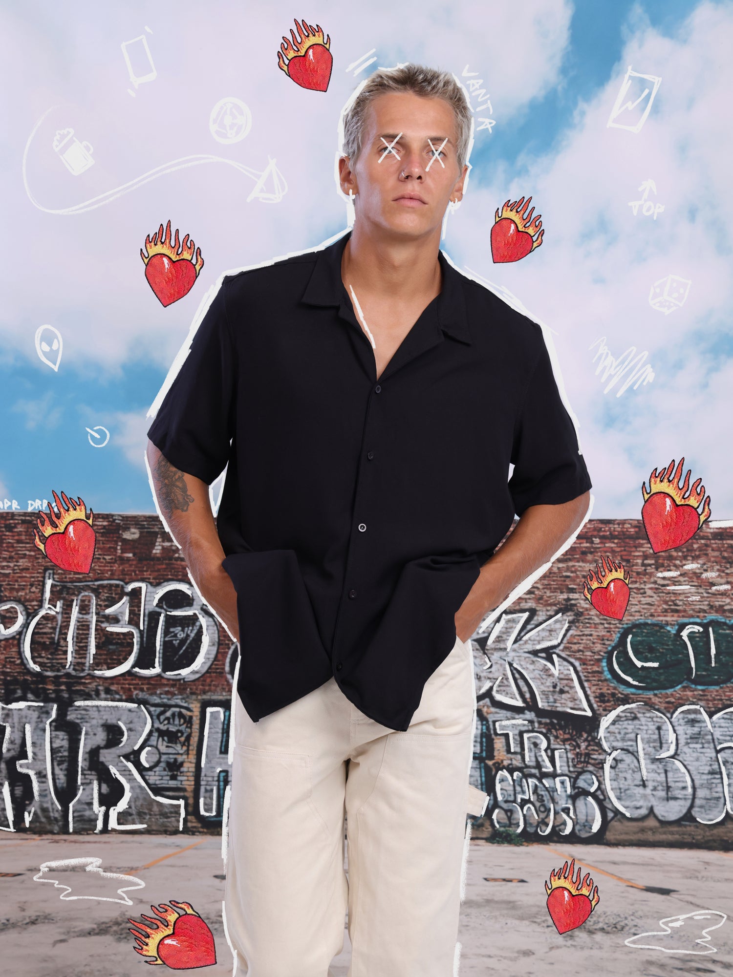 Rayon oversize camp collar shirt