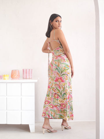 Back Tie-up Printed Maxi Dress