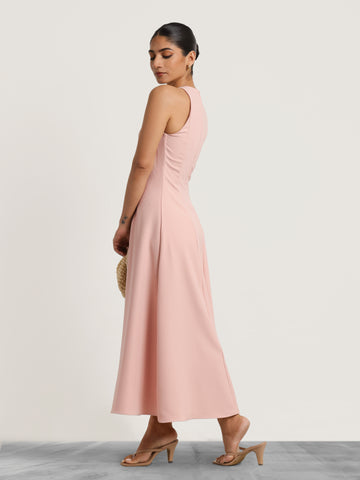 High Neck Princess Seam Detailed Midi Dress