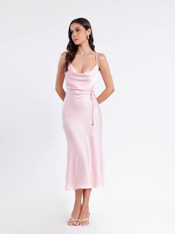 Cowl Neck Satin Midi Dress