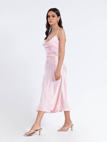 Cowl Neck Satin Midi Dress