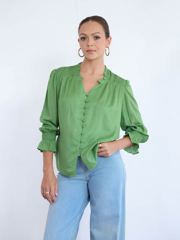 Button Down Balloon Sleeve Top