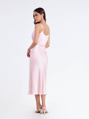 Cowl Neck Satin Midi Dress