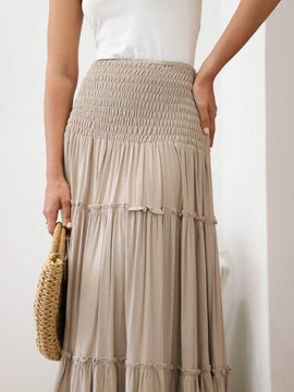 Smocking Tiered Maxi Skirt