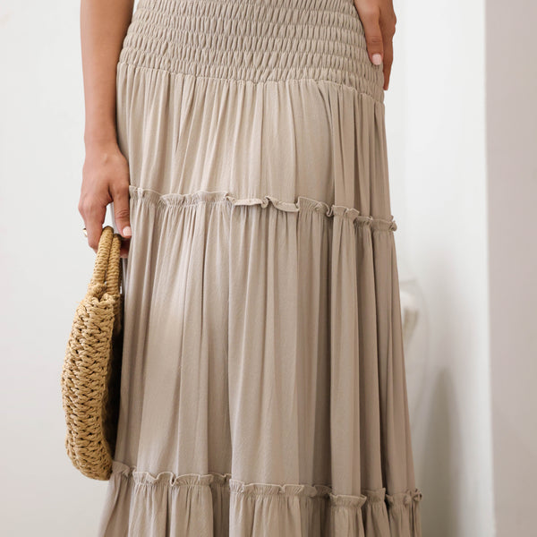 Smocking Tiered Maxi Skirt