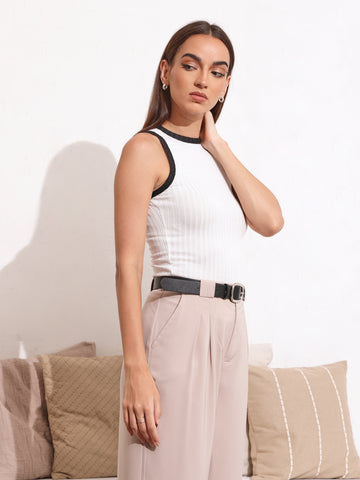 Contrast Band High Neck Top