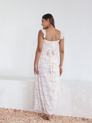 Frill Detailed Printed Maxi Dress