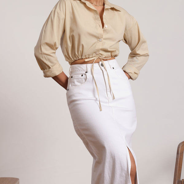 Button Down Front Tieup Crop Shirt