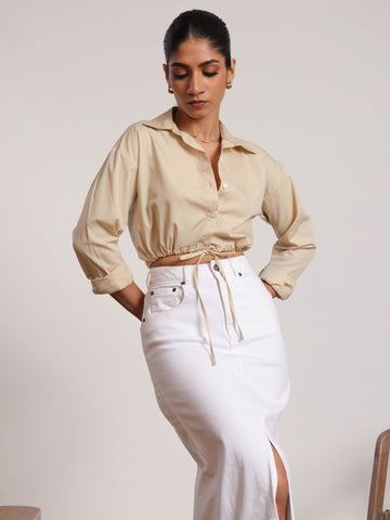 Button Down Front Tieup Crop Shirt