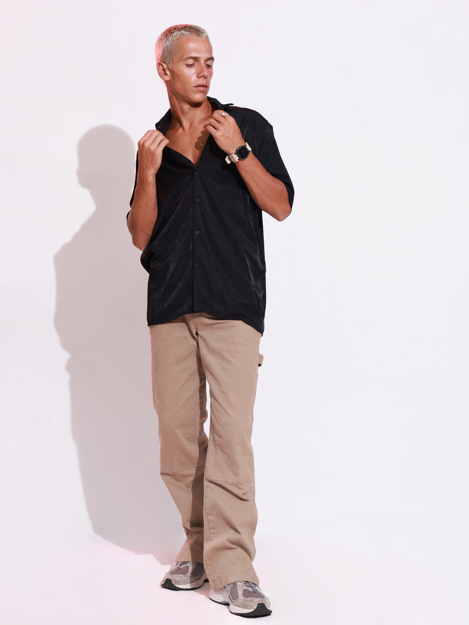 Short sleeved camp collar shirt