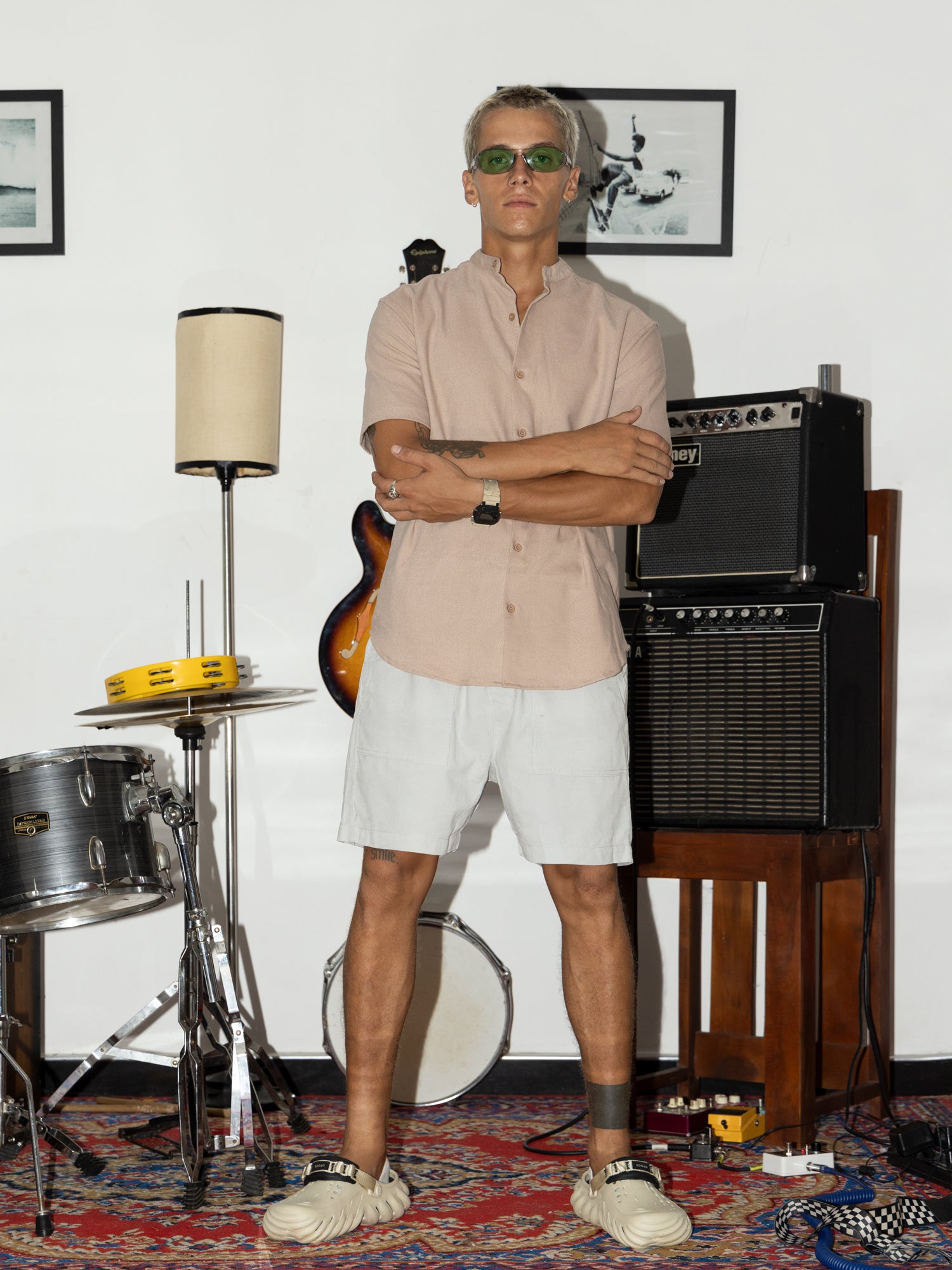 Short sleeved chinese collar shirt