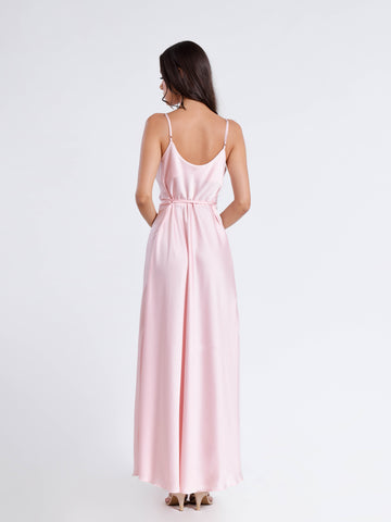 Cowl Neck Flared Satin Maxi Dress