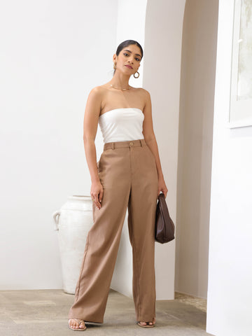 Wide Leg Loose Fit Twill Pant