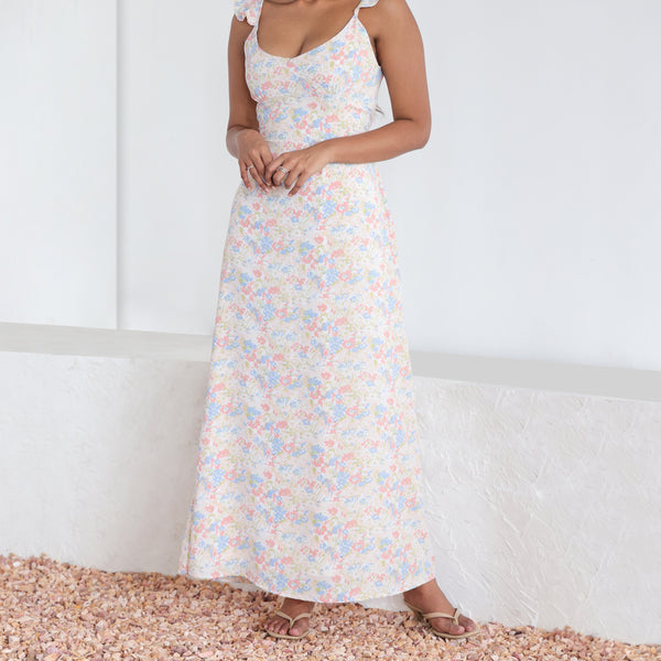 Frill Detailed Printed Maxi Dress