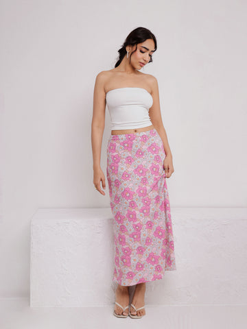 Printed Bias Maxi Skirt