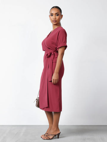 Mock Wrap Midi Dress