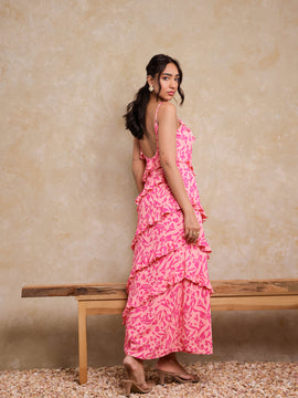 Frill Detailed Printed Maxi Dress