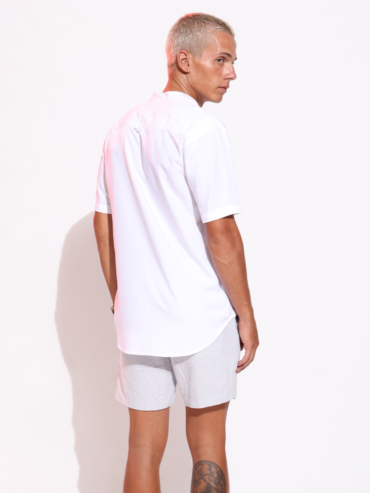 Short sleeved chinese collar shirt