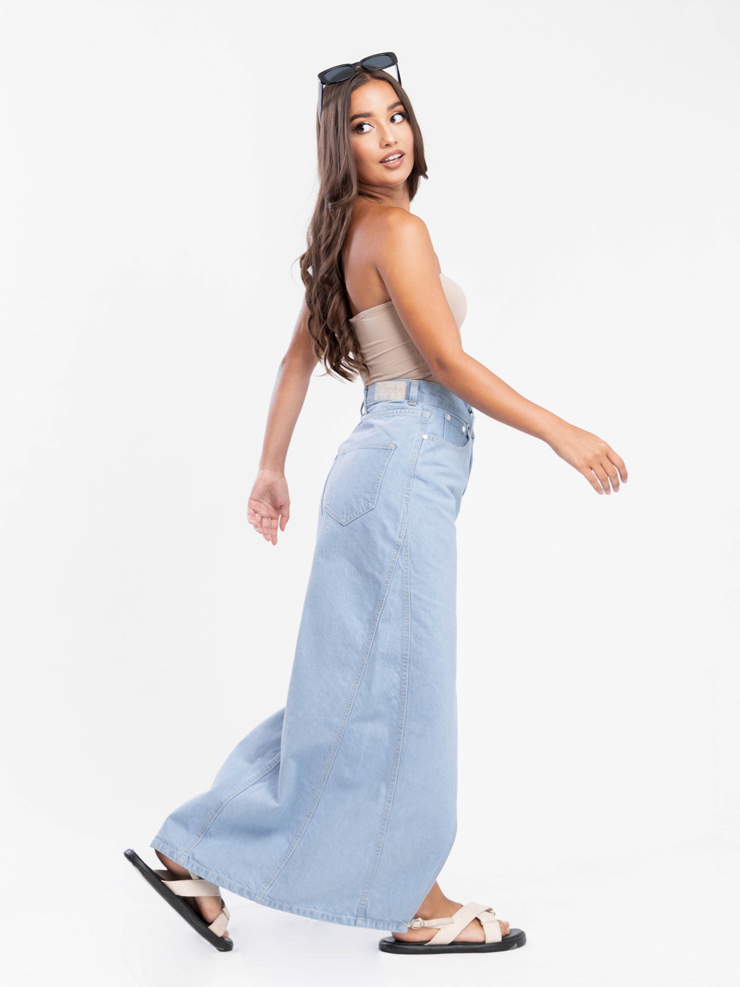 Front Slit Denim Maxi Skirt