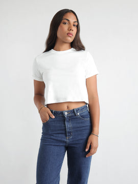 Folded Sleeved Crop T Shirt