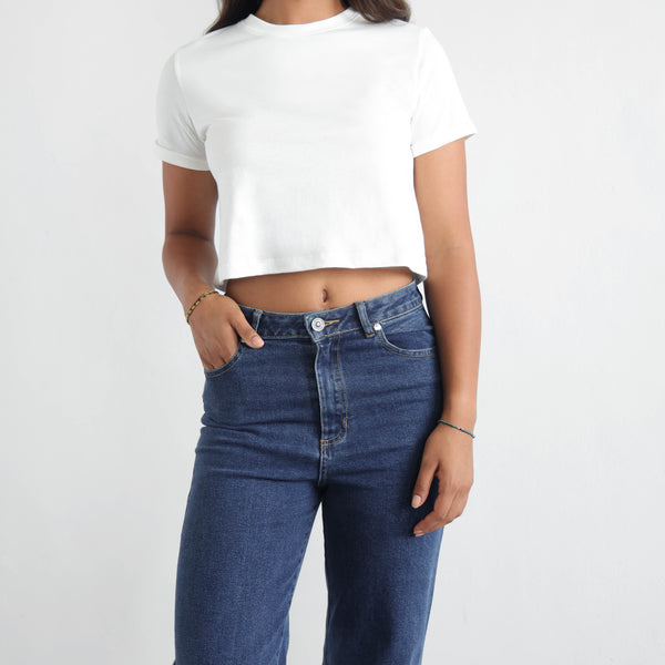 Folded Sleeved Crop T Shirt