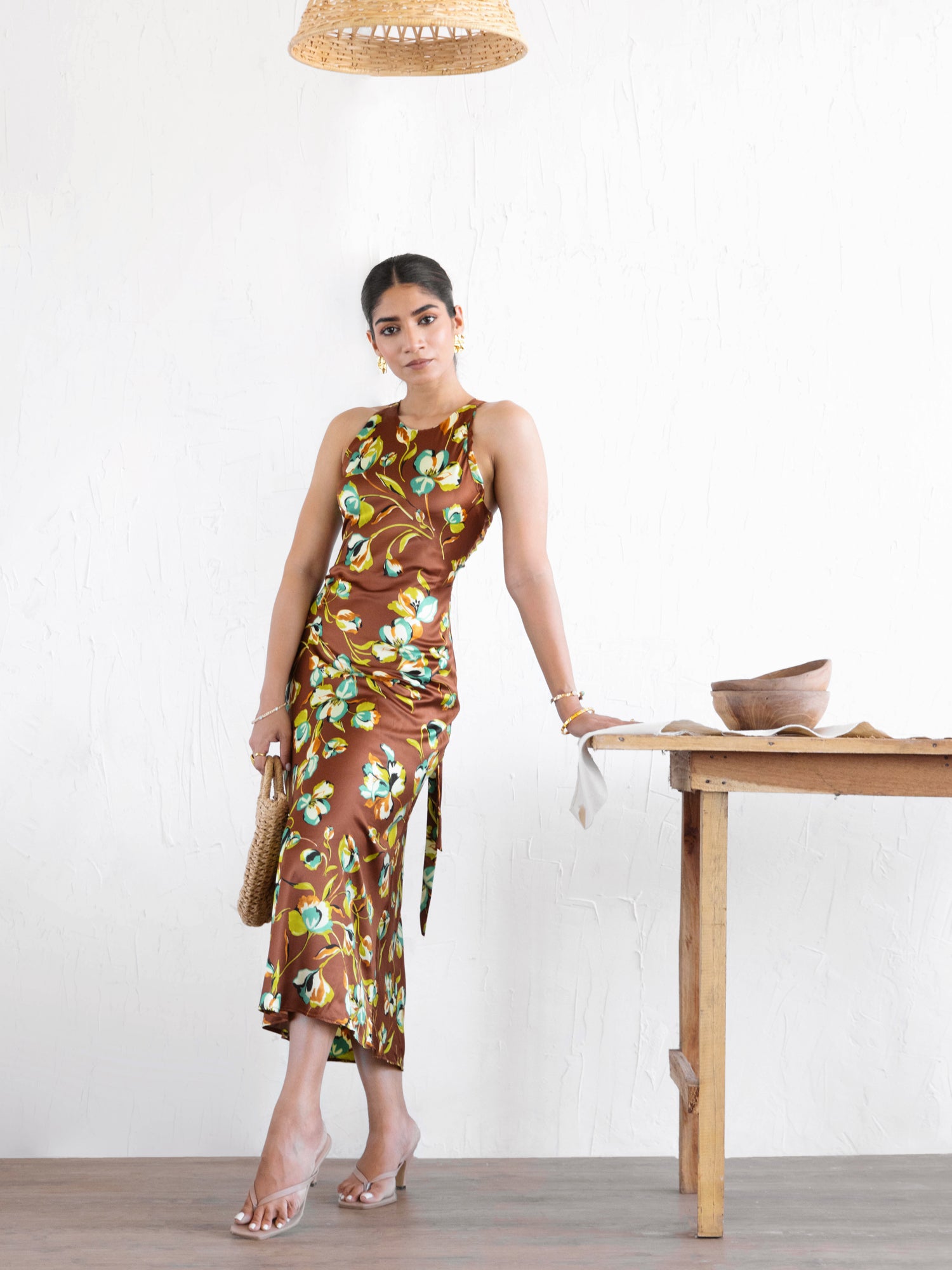 Halter Neck Satin Bias Dress