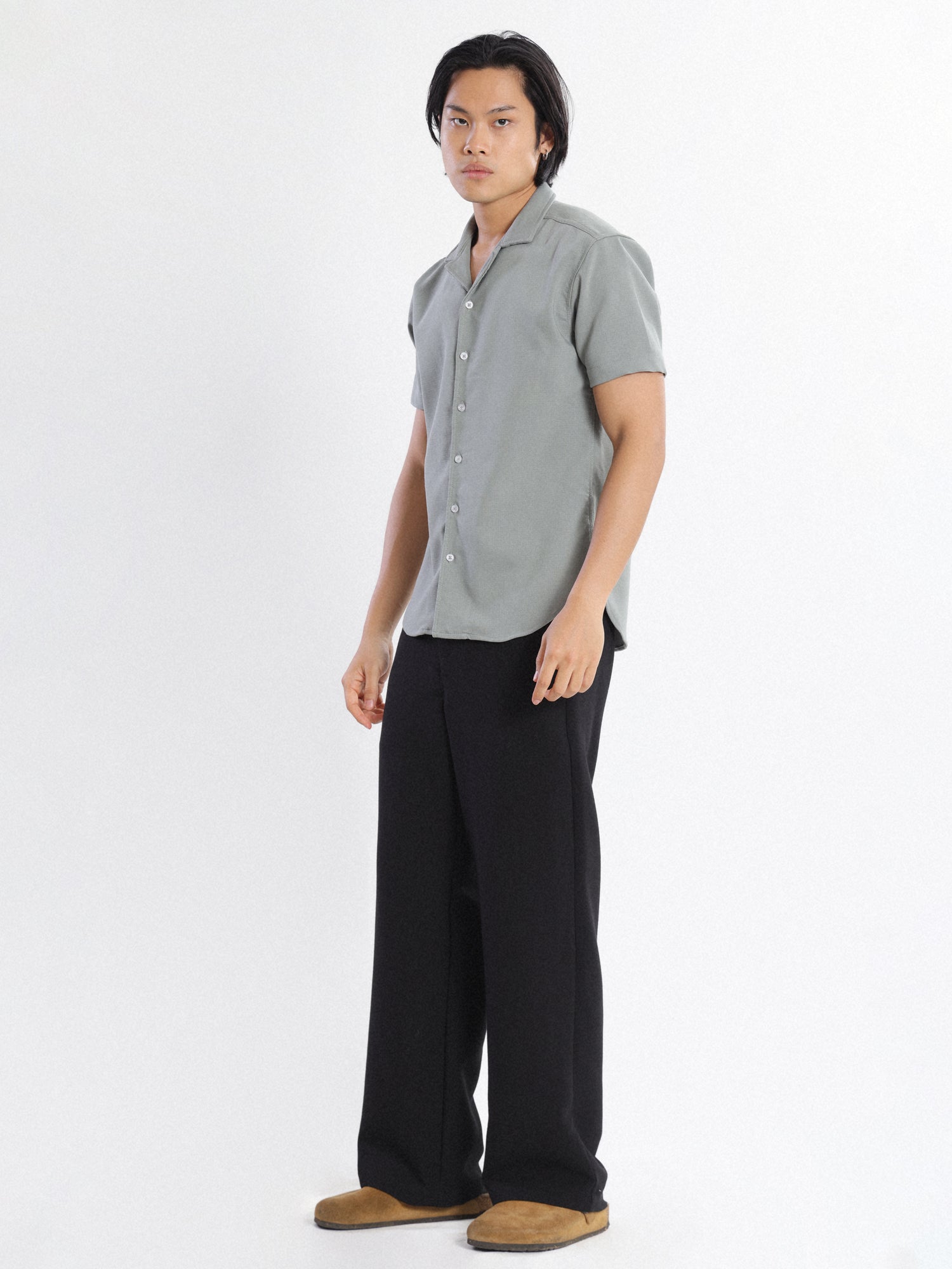 Camp Collar Detailed Polyester Shirt