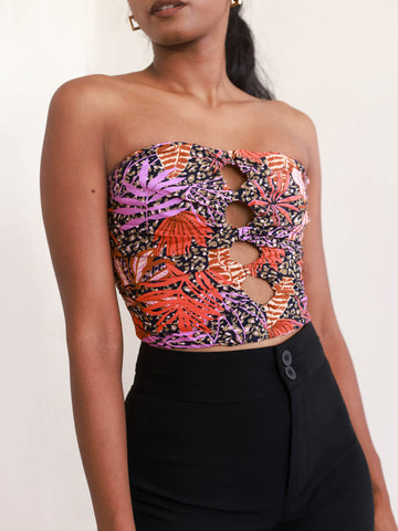 Front Hole Detail Printed Tube Top