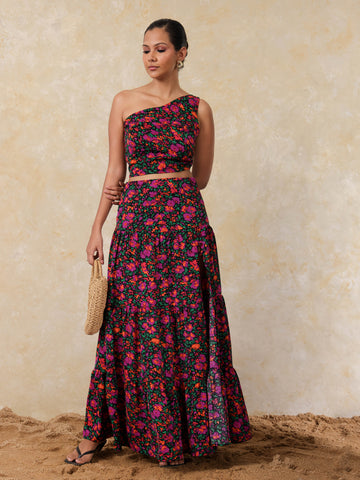 Front Slit Printed Maxi Skirt