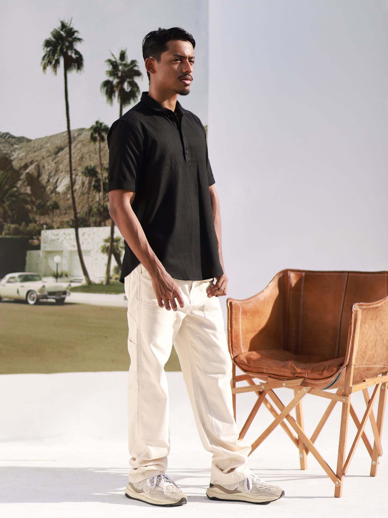 Regular fit S/S chinese collar shirt