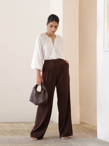 Back Elasticated High Waist Wide Leg Pant