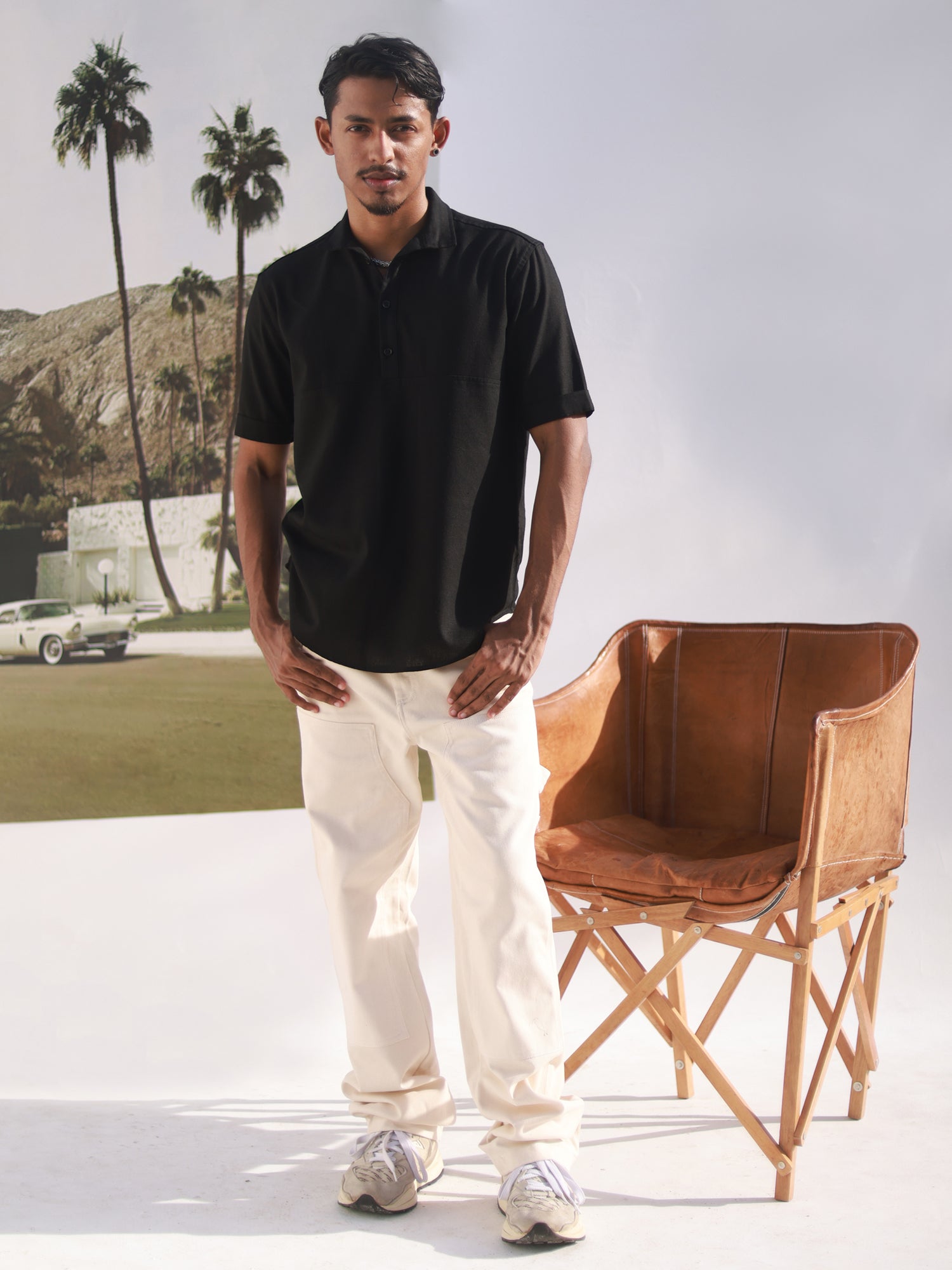 Regular fit S/S chinese collar shirt