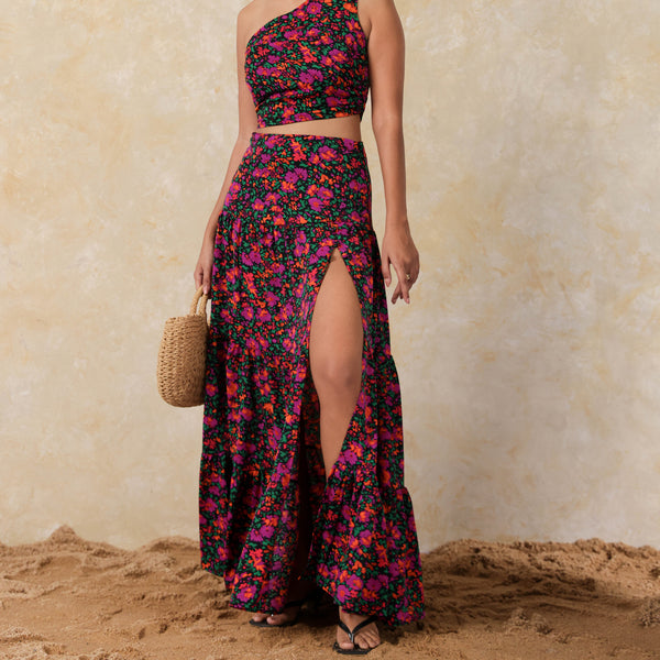 Front Slit Printed Maxi Skirt