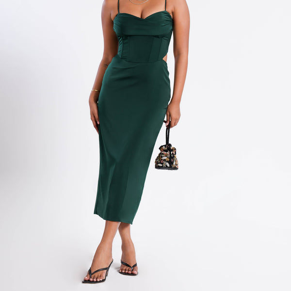 Bustier Pannel Detailed Corset Midi Dress