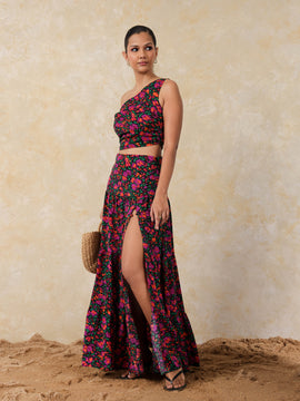 Front Slit Printed Maxi Skirt