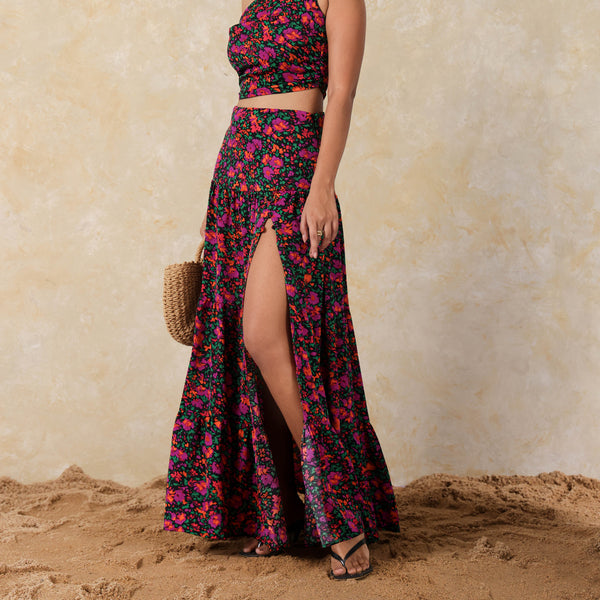 Front Slit Printed Maxi Skirt