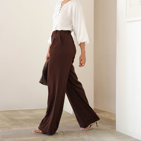 Back Elasticated High Waist Wide Leg Pant