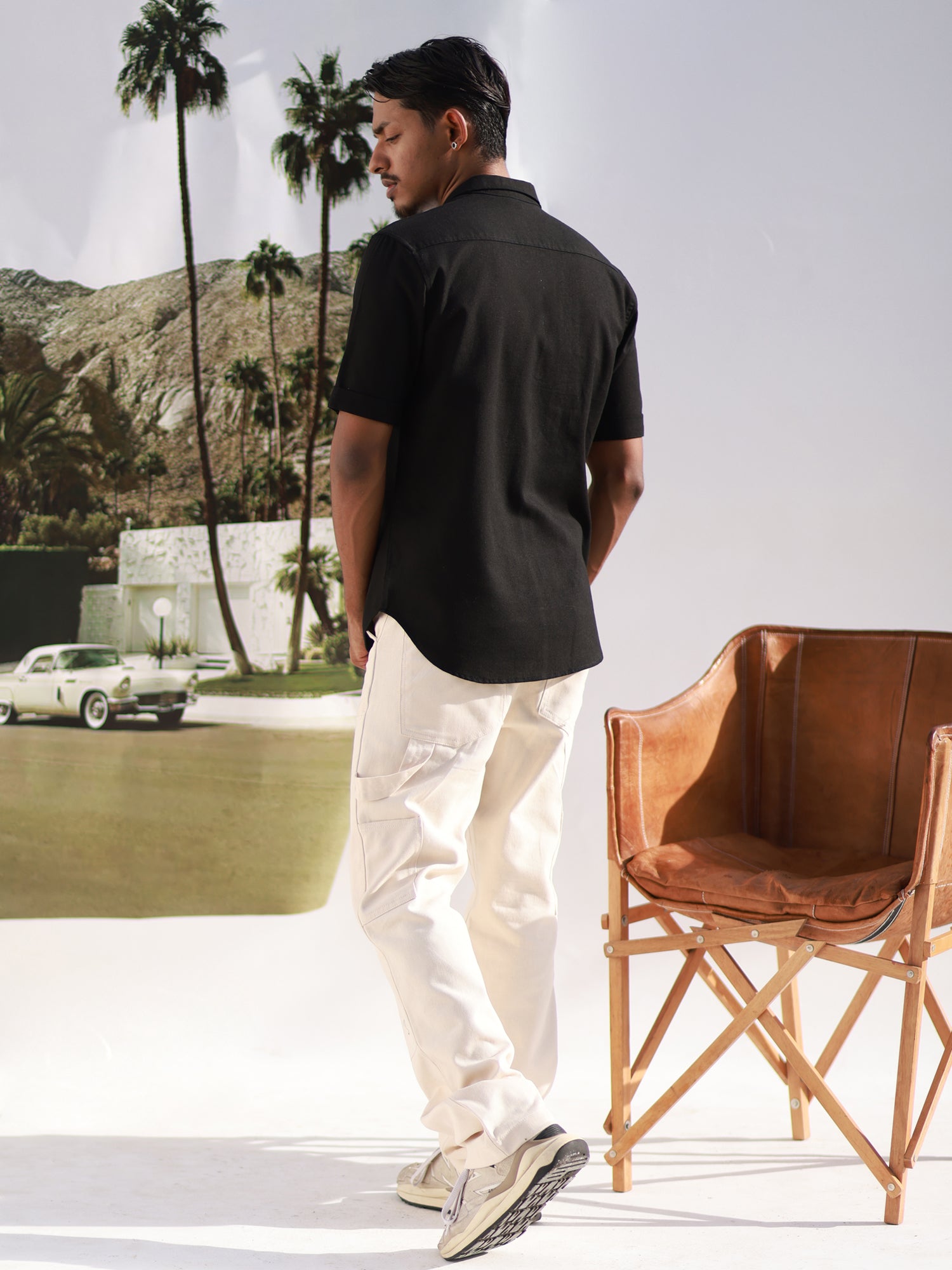 Regular fit S/S chinese collar shirt