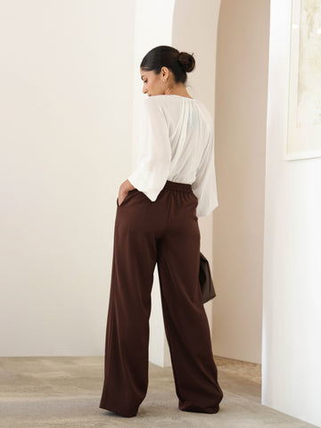 Back Elasticated High Waist Wide Leg Pant