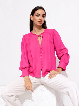 Front Tieup Button Down Long Sleeve Top