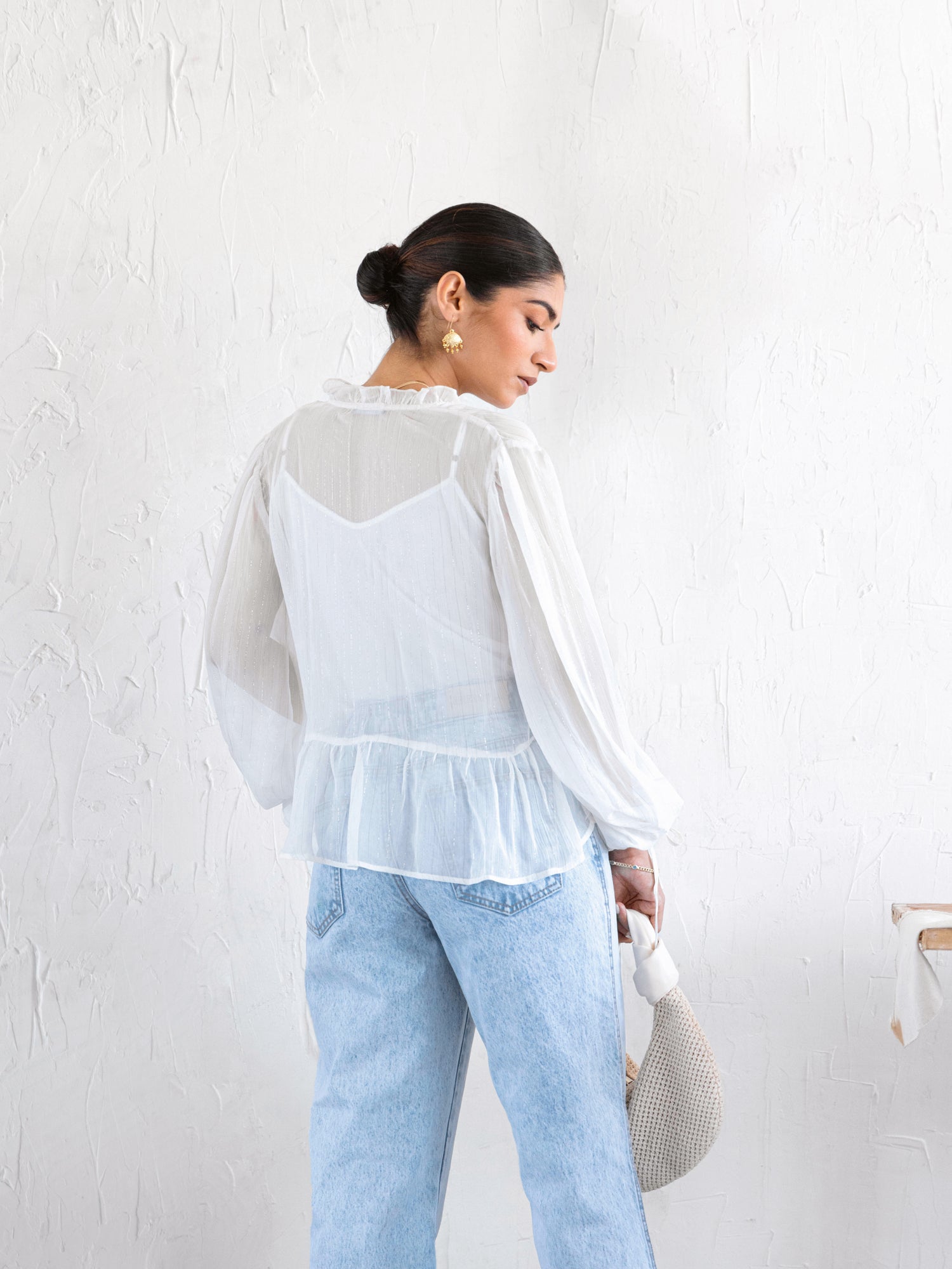 Button Down Balloon Sleeved Top