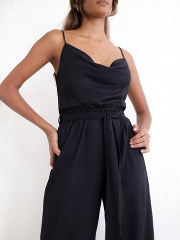 Cowl Neck Side Tie-Up Jump Suit