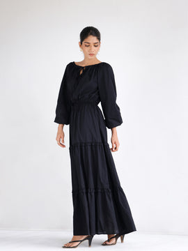 Puff Sleeve Detailed Tiered Maxi Dress