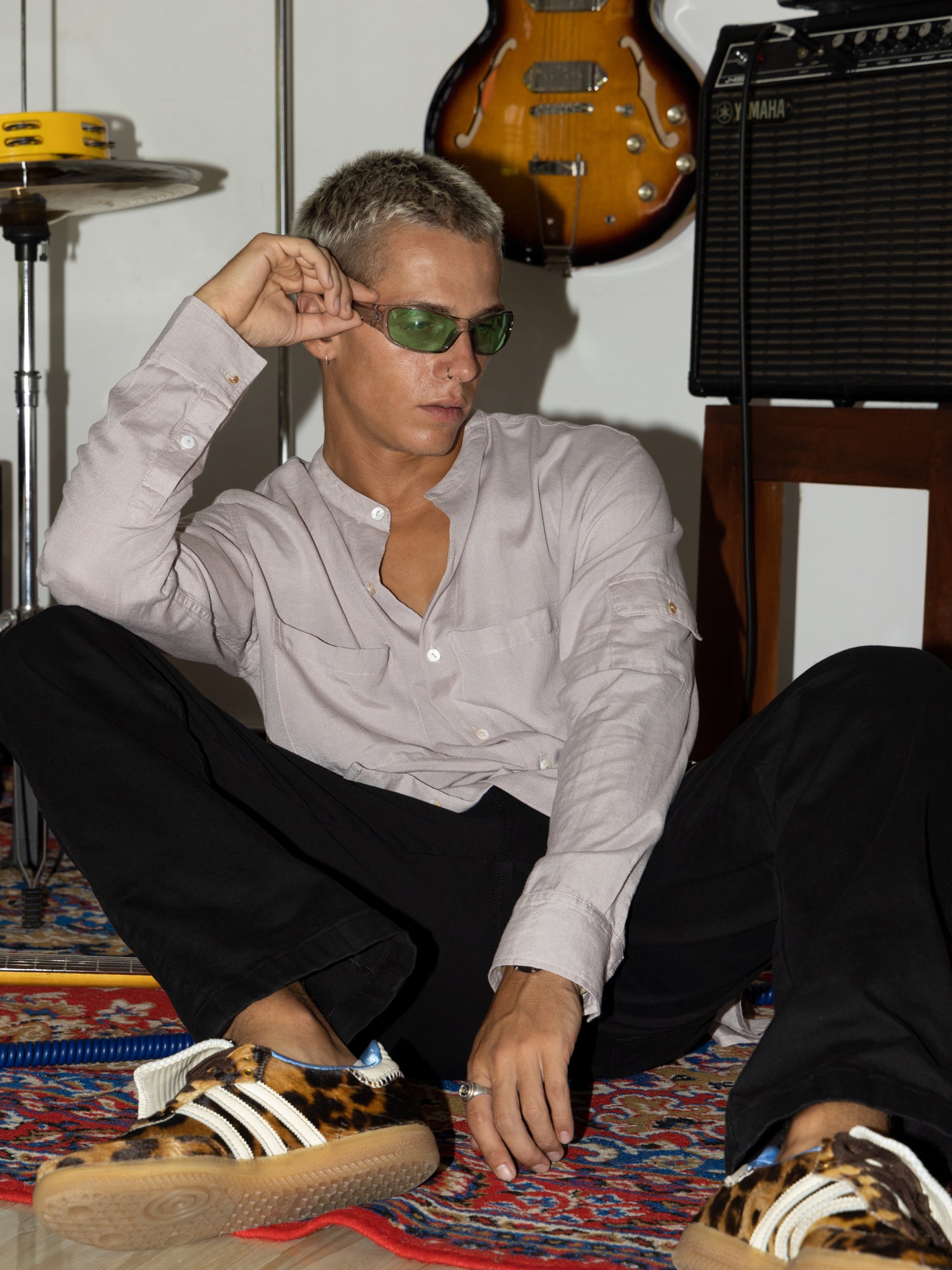 Oversized double pocket detail cotton shirt