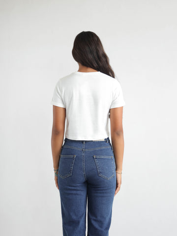 Folded Sleeved Crop T Shirt