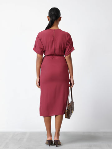 Mock Wrap Midi Dress